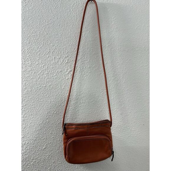 TIGNANELLO Orange Pebbled Leather Crossbody Shoulder Organizer - Picture 5 of 11